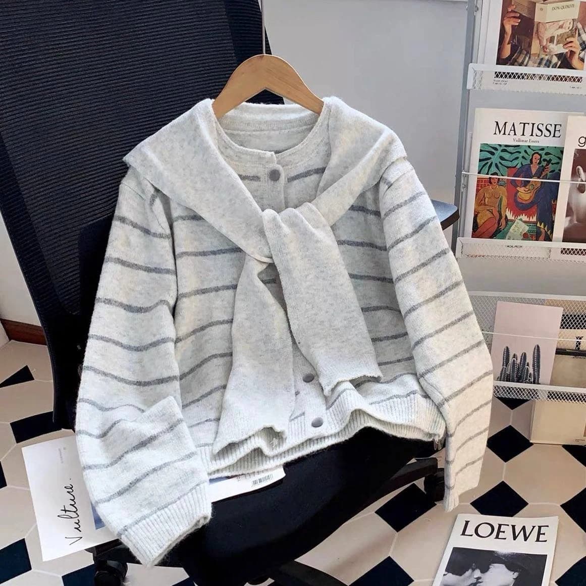 Stripe Scarf Cardigan