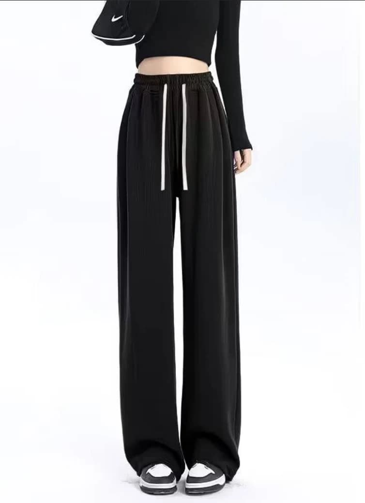 Contrast Drawstring Wide Pants