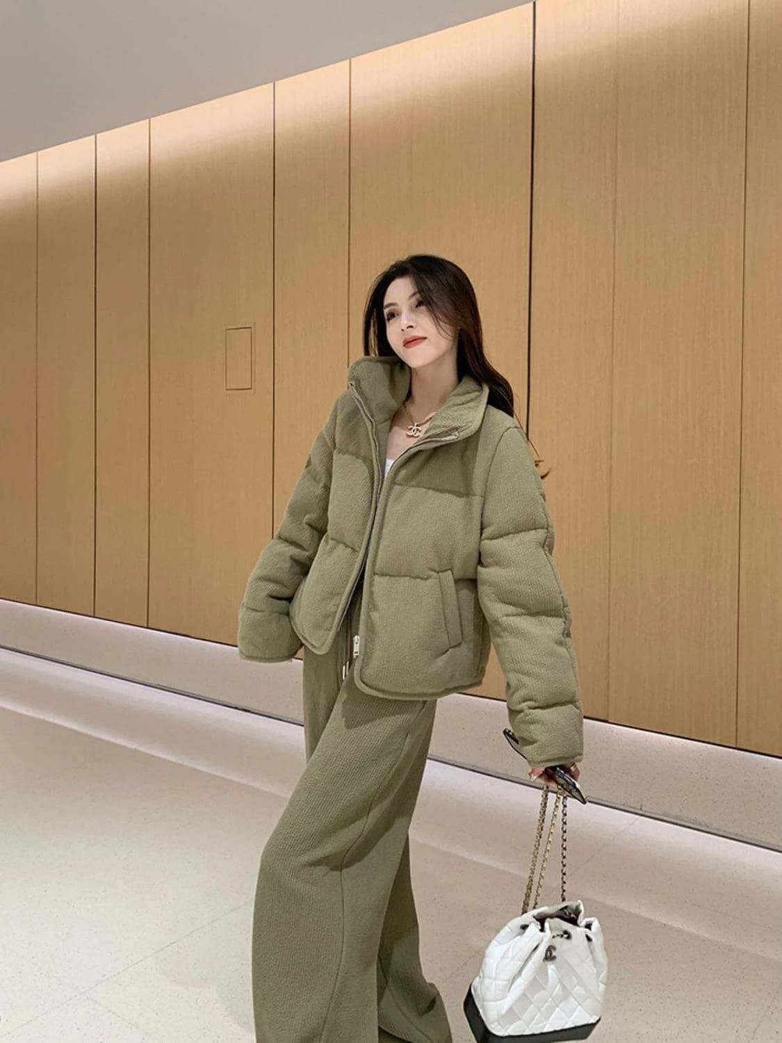 Olive Cropped Puffer