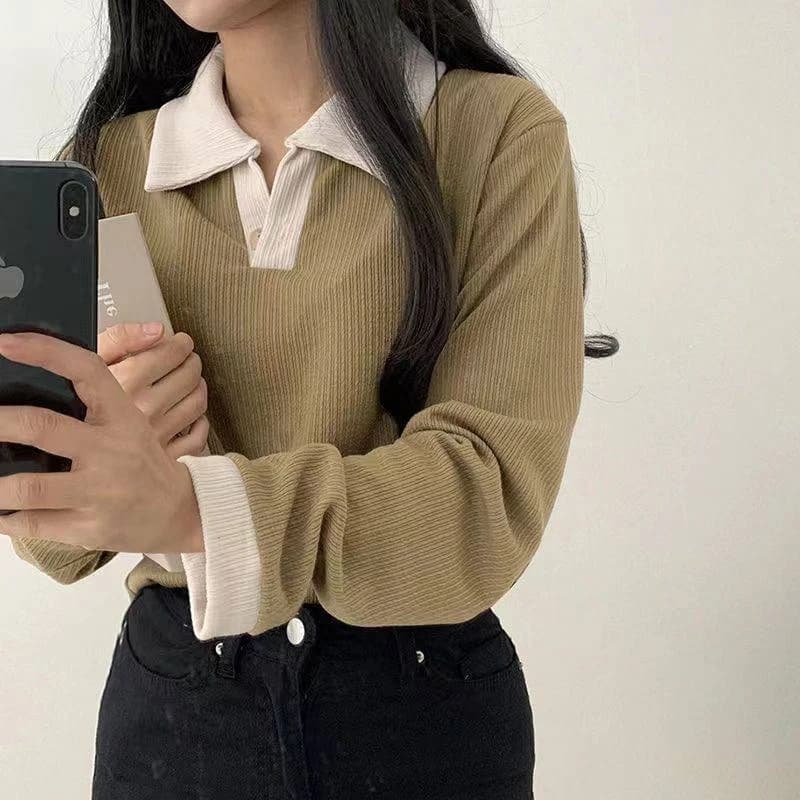 Contrast Collar Knit Top