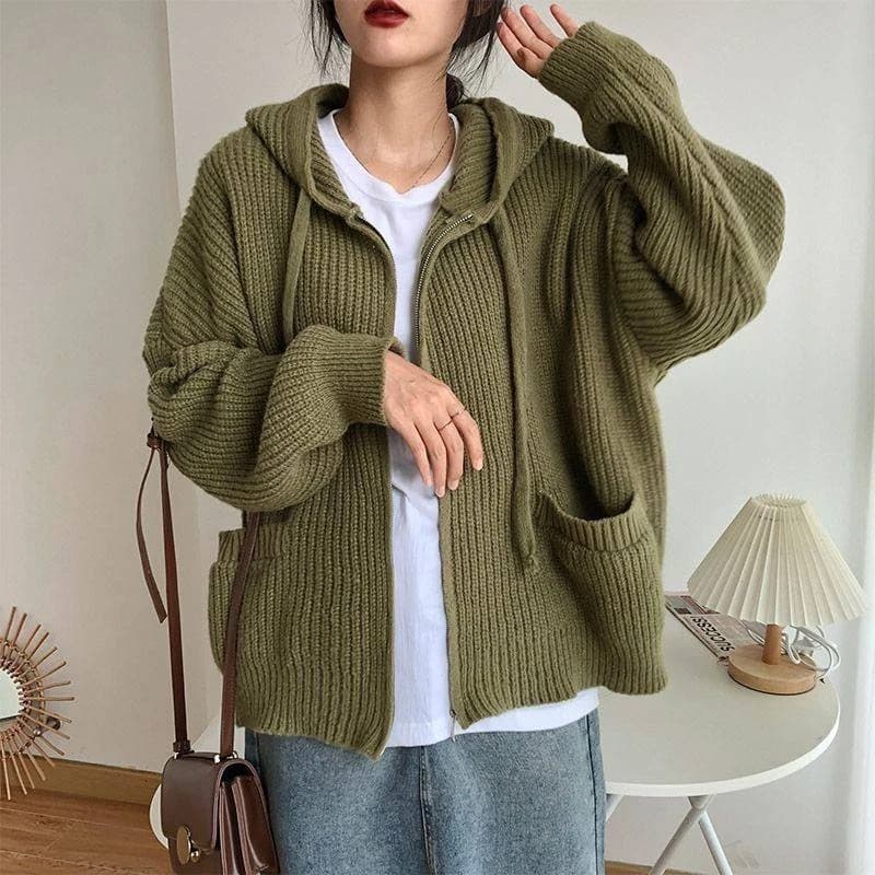 Hooded Knit Zip Cardigan