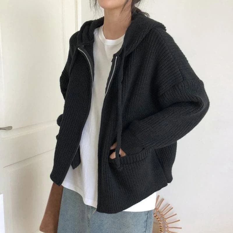 Hooded Knit Zip Cardigan