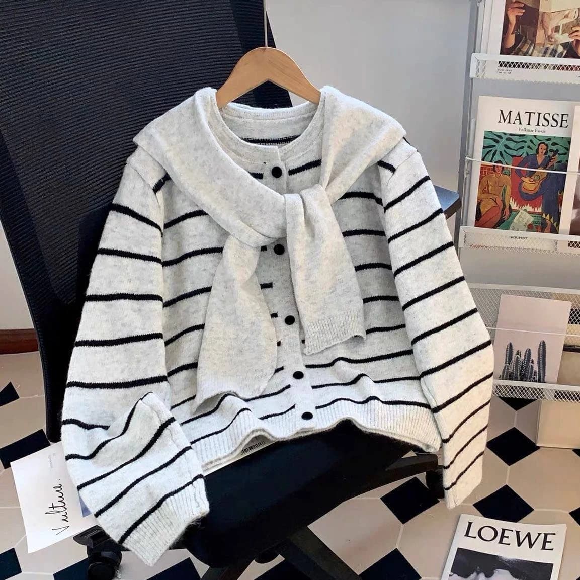Stripe Scarf Cardigan