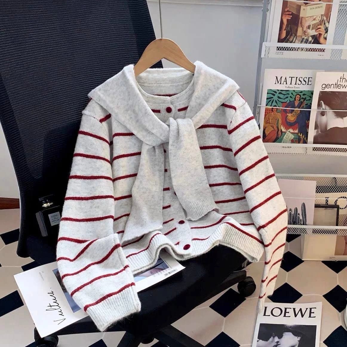 Stripe Scarf Cardigan